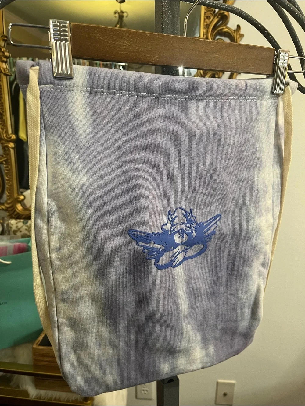 Revolve Boys Lie Tie Dye Angel Graphic Lavender White Drawstring Backpack NWT